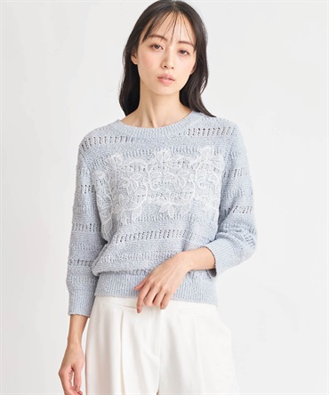 レース透かし編みニット(72サックス-フリー)
