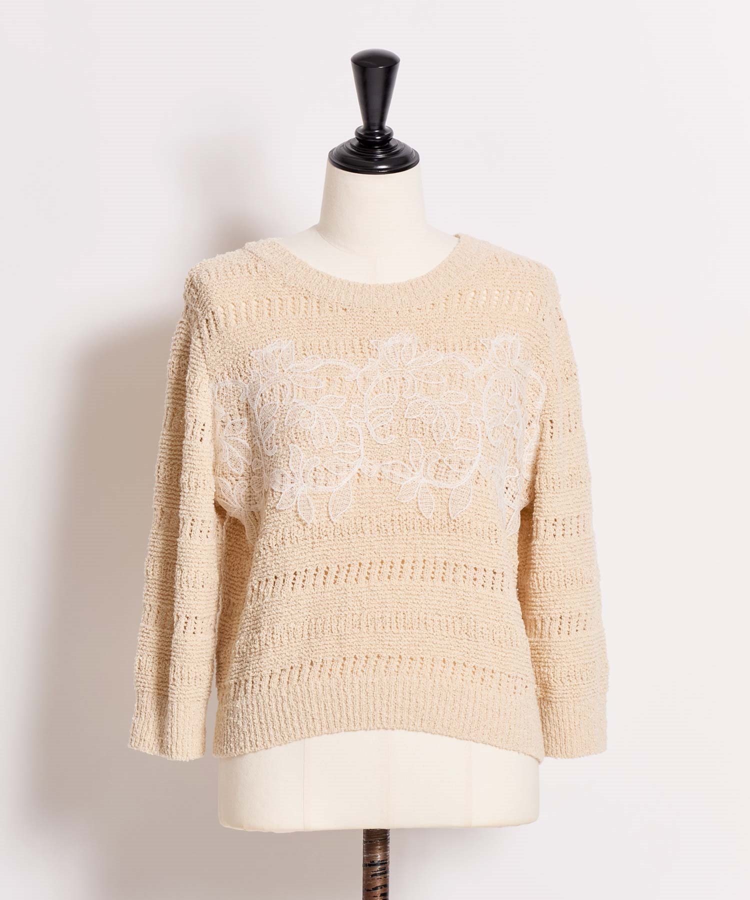 レース透かし編みニット(82ベージュ-フリー)