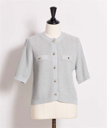 柄編みカーデライクニット(62ライトグリーン-フリー)