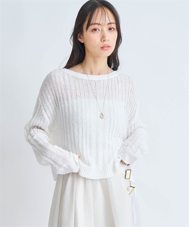シアーリブ編みニット(01オフホワイト-フリー)