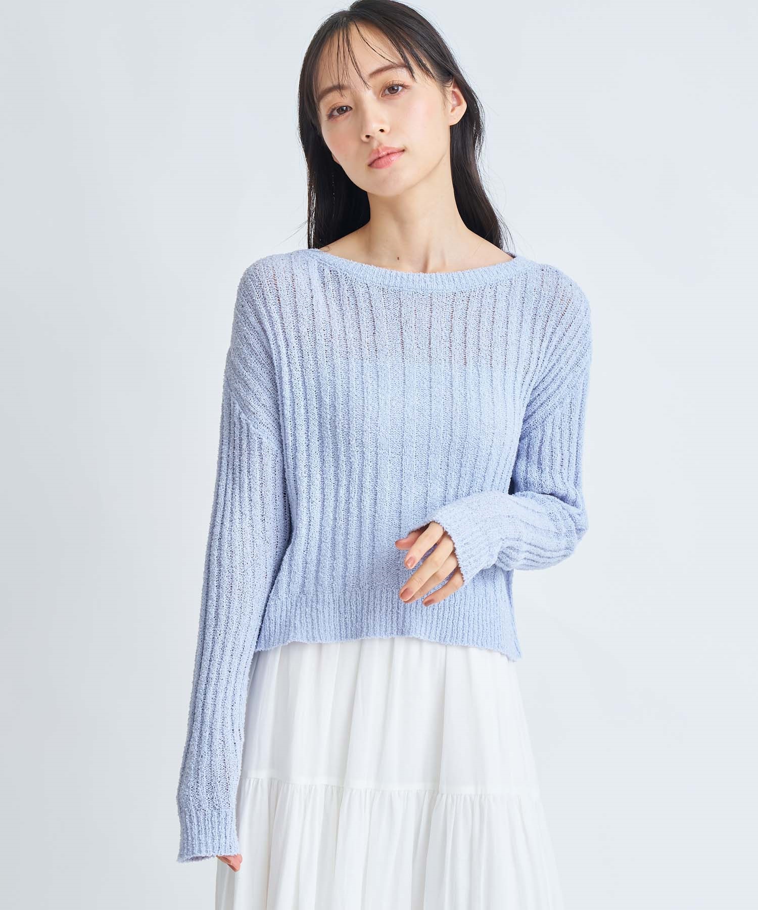 シアーリブ編みニット(72サックス-フリー)