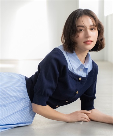 シャツレイヤードライクニット(70ネイビー-フリー)
