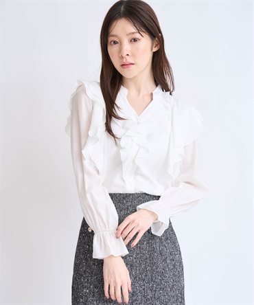 フリルスキッパーブラウス(01オフホワイト-フリー)