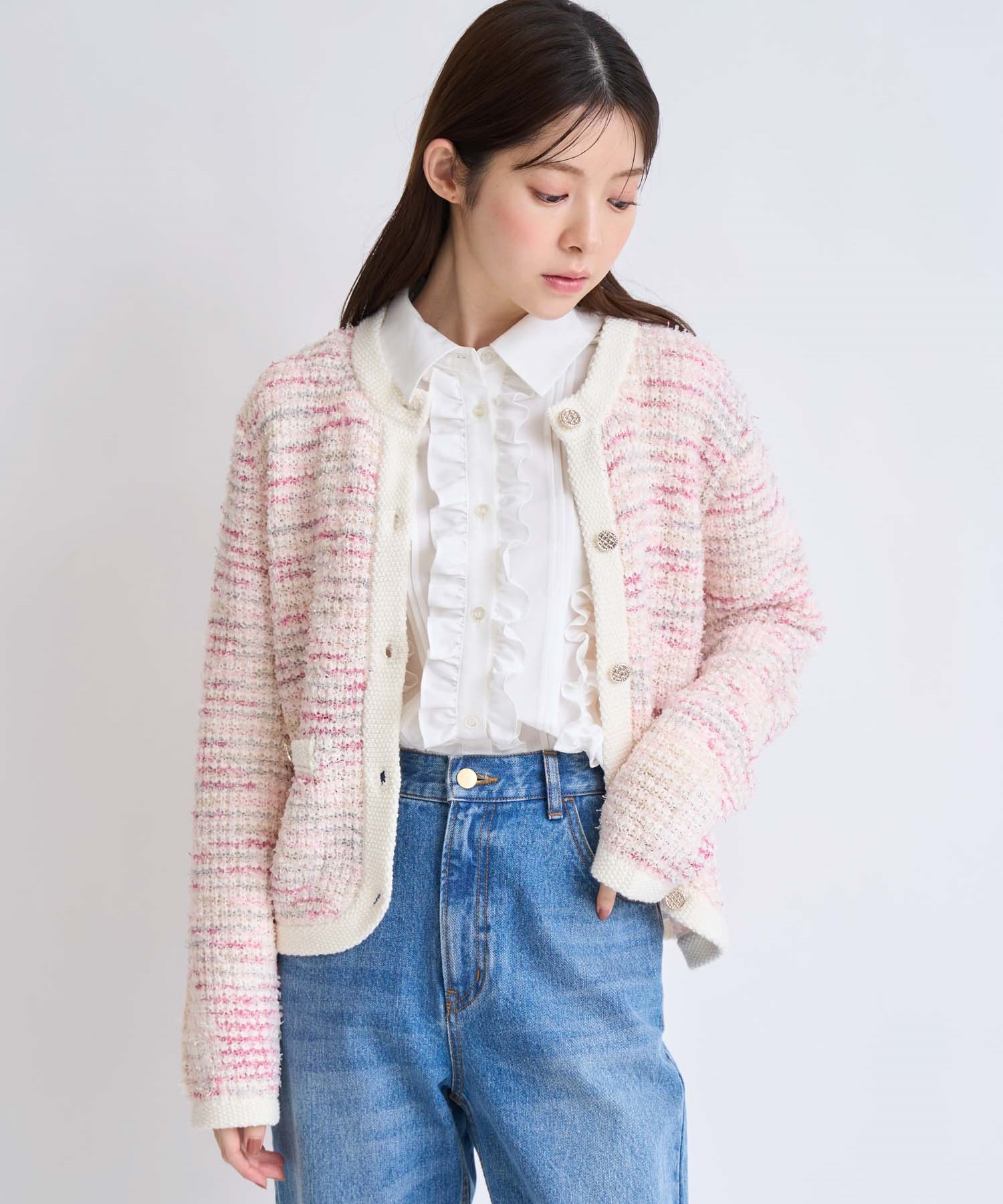 バーチカルフリルブラウス(01オフホワイト-フリー)