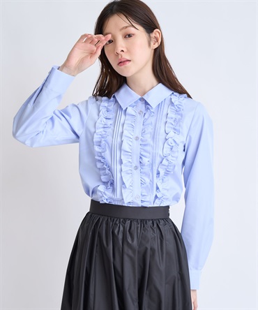バーチカルフリルブラウス(71ブルー-フリー)