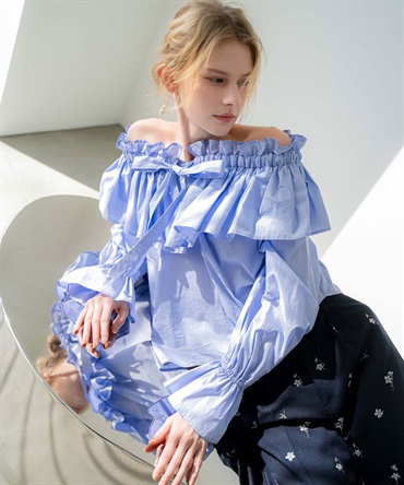 フレアカラータイブラウス(72サックス-フリー)