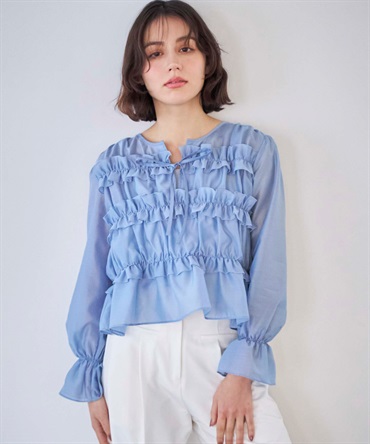 シアーシャーリングブラウス(71ブルー-フリー)