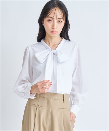 ビッグボウタイブラウス(01オフホワイト-フリー)