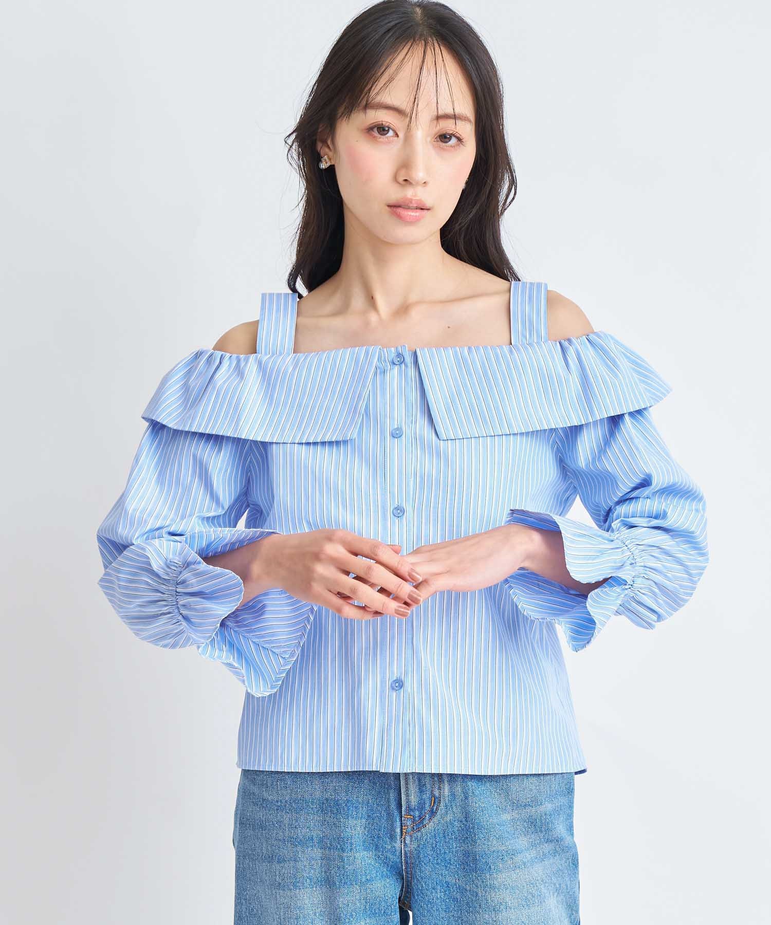 ストライプブラウス(71ブルー-フリー)
