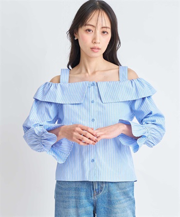 ストライプブラウス(71ブルー-フリー)
