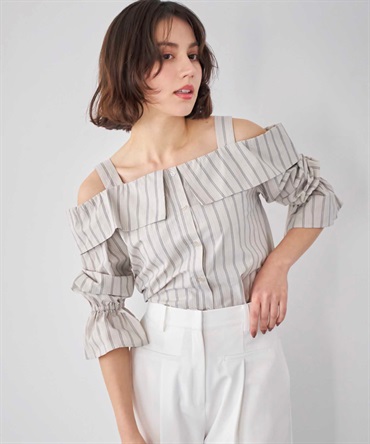 ストライプブラウス(82ベージュ-フリー)