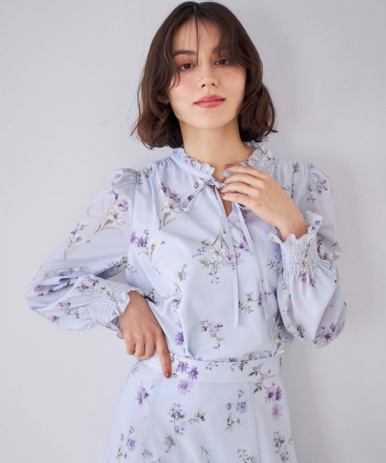 花柄シアーブラウス(72サックス-フリー)