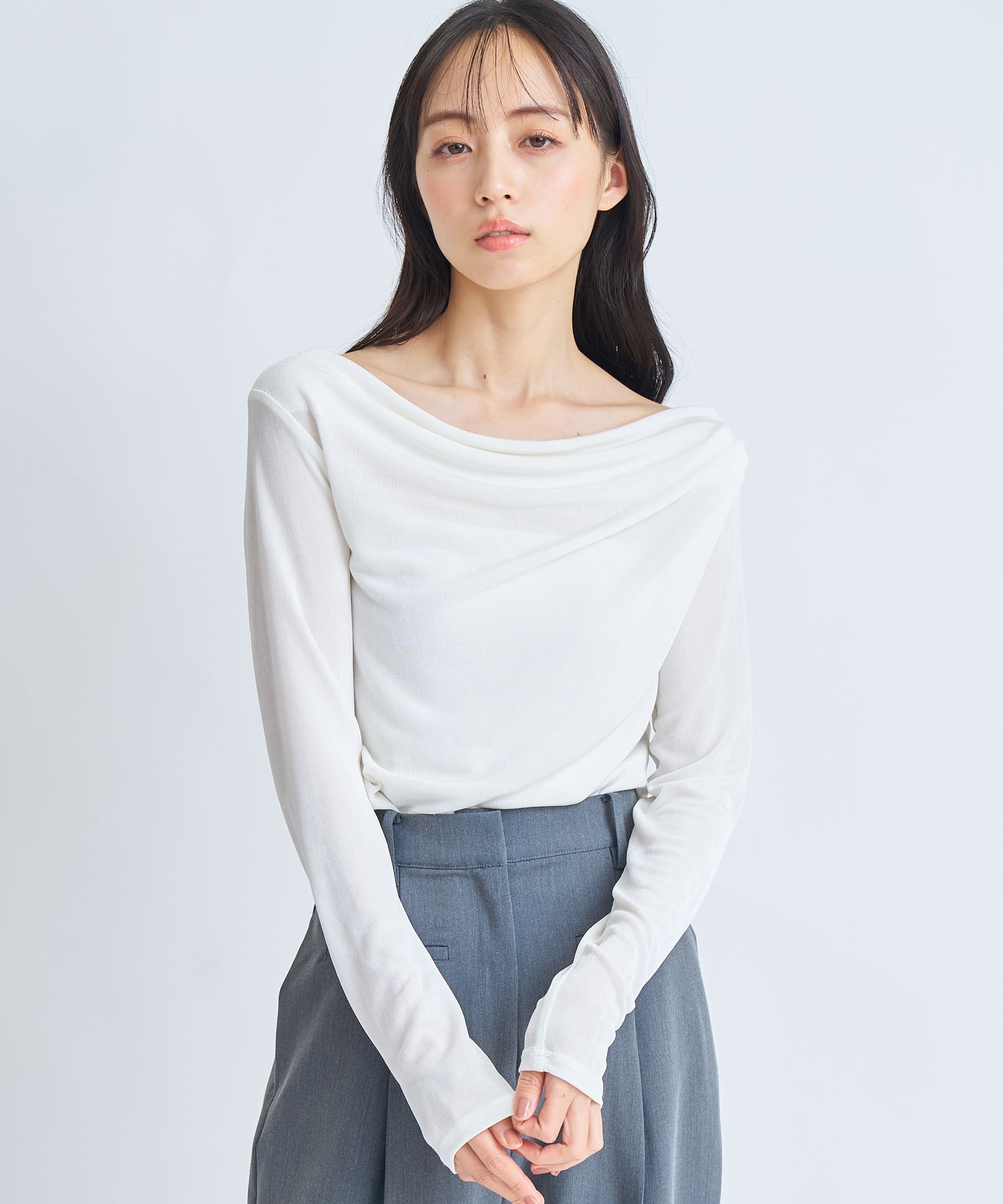 シアードレープカットソー(01オフホワイト-フリー)