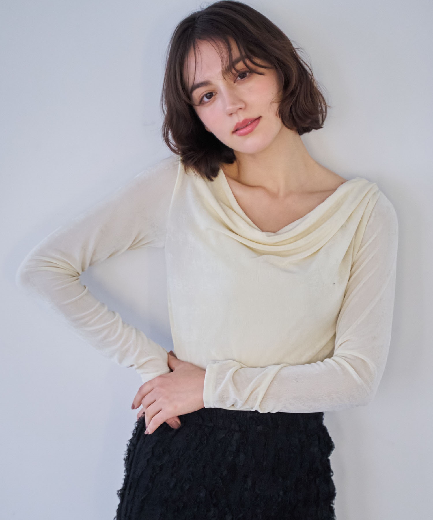 シアードレープカットソー(51イエロー-フリー)