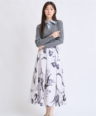 【予約】チューリッププリントフレアスカート(00ブラック-Ｓ-1月中旬ごろのお届け)