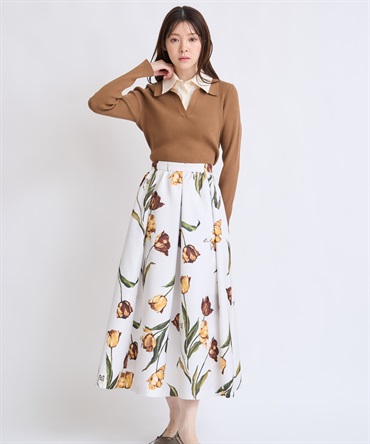 【予約】チューリッププリントフレアスカート(51イエロー-Ｓ-1月中旬ごろのお届け)