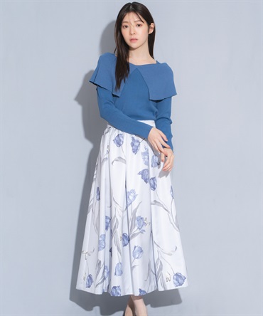 【予約】チューリッププリントフレアスカート(71ブルー-Ｓ-1月中旬ごろのお届け)