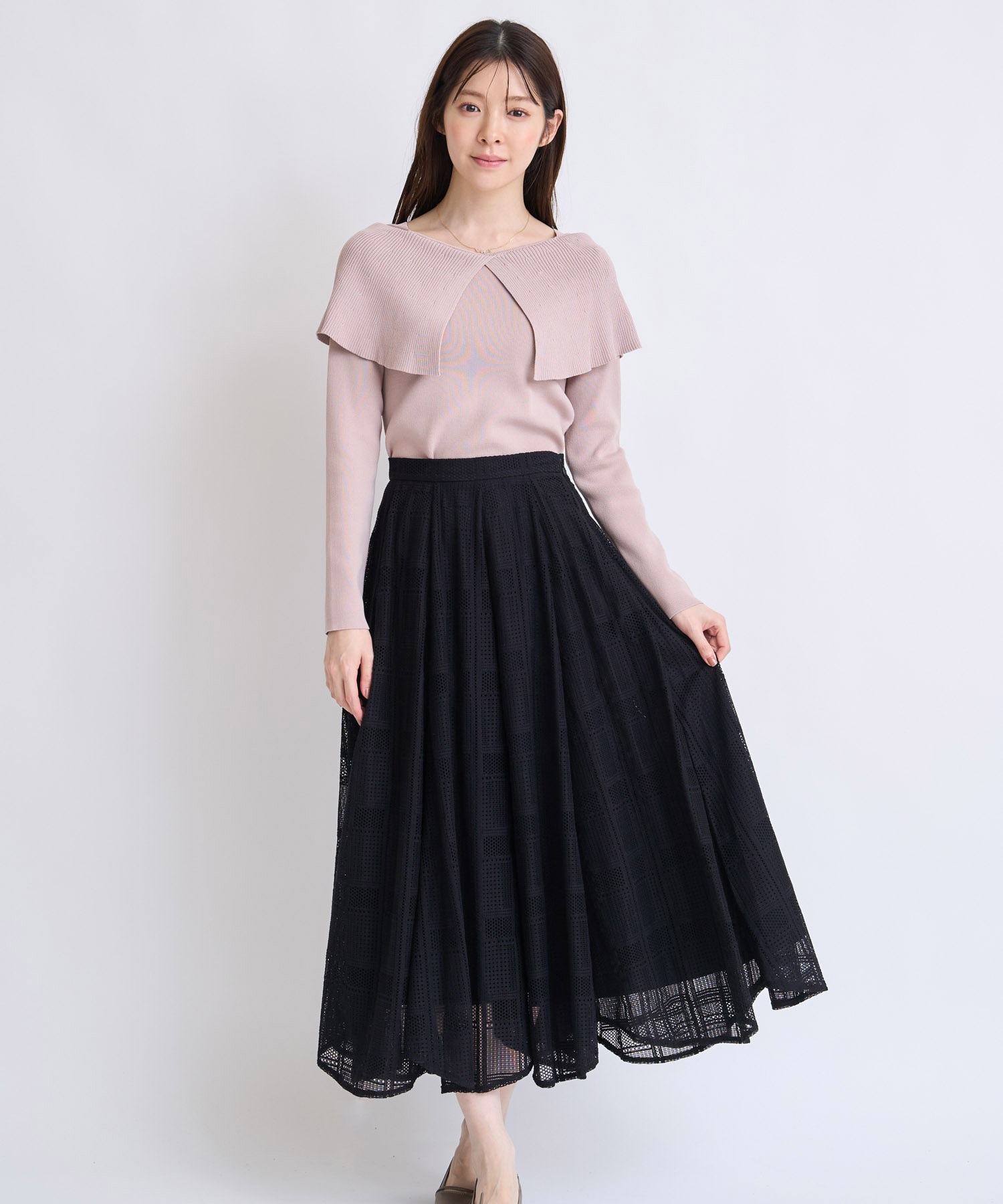 【予約】チェックレースイレヘムスカート(00ブラック-Ｓ-1月中旬ごろのお届け)