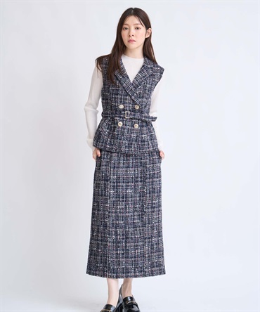 ツイードナロースカート(70ネイビー-Ｍ)