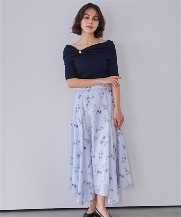 花柄イレヘムフレアスカート(72サックス-Ｓ)