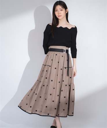 【予約】【新色/追加生産】ドット刺繍ティアードスカート(85モカ-Ｓ-★3-5営業日以内に発送)
