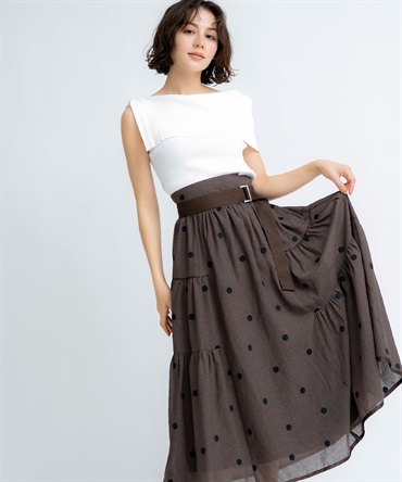 【予約】【新色/追加生産】ドット刺繍ティアードスカート