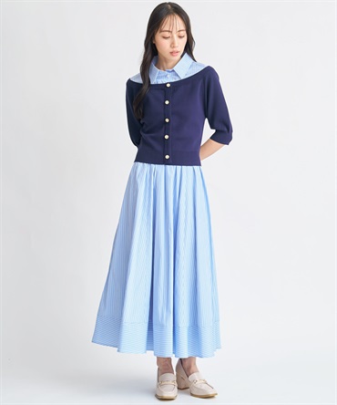 ストライプフレアスカート(71ブルー-Ｍ)
