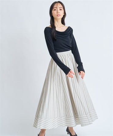 ストライプフレアスカート(82ベージュ-Ｍ)