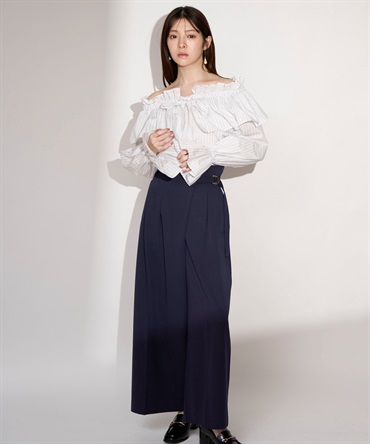 ウエストタックアシメデザインパンツ(70ネイビー-Ｓ)