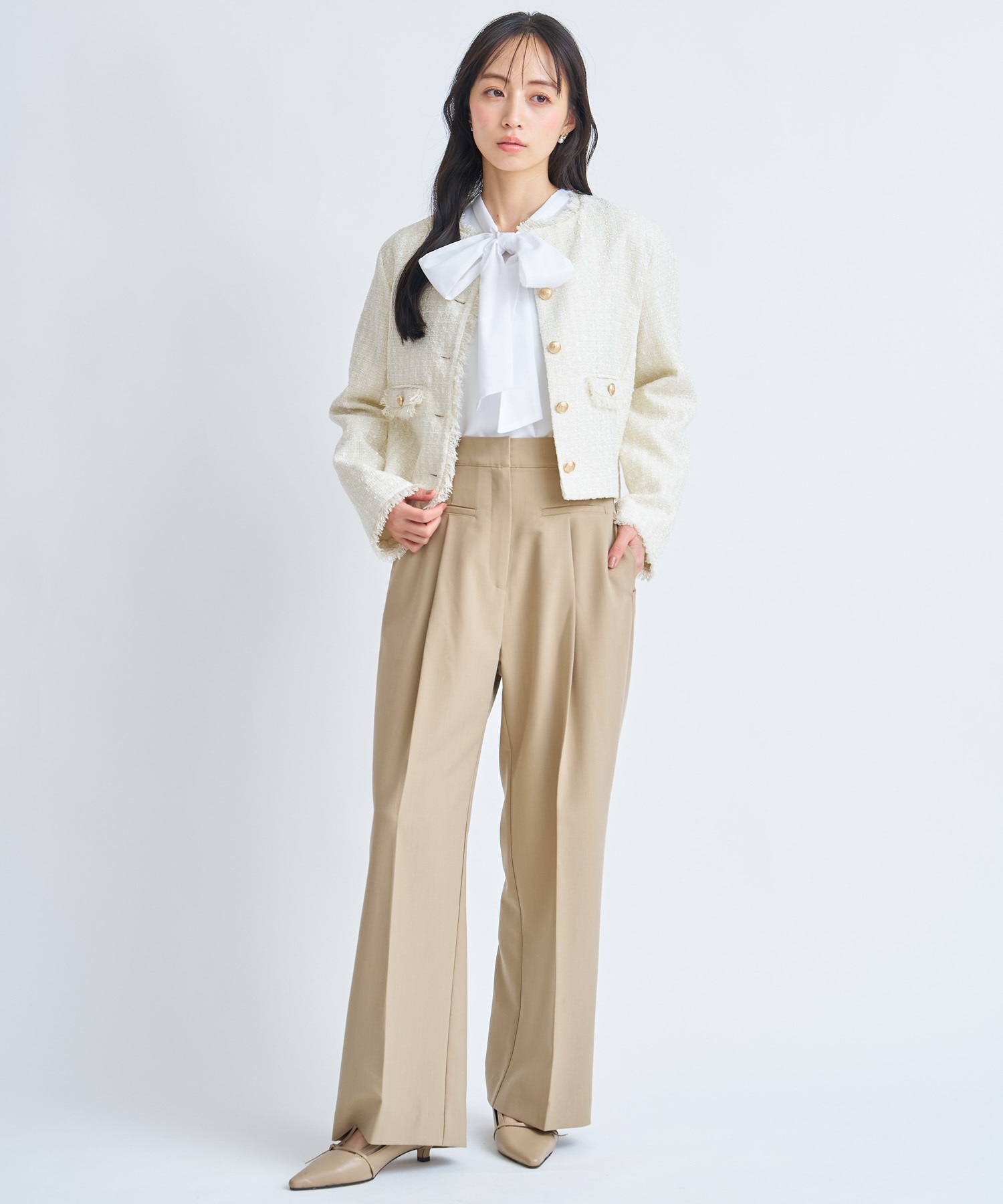 ポケットデザインワイドパンツ(82ベージュ-Ｓ)