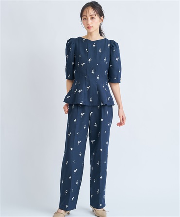 【Premium】フラワー刺繍パンツ(70ネイビー-Ｓ)