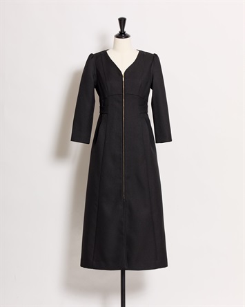 フロントファスナーパイピングワンピース(00ブラック-Ｍ)