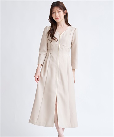 フロントファスナーパイピングワンピース(82ベージュ-Ｍ)
