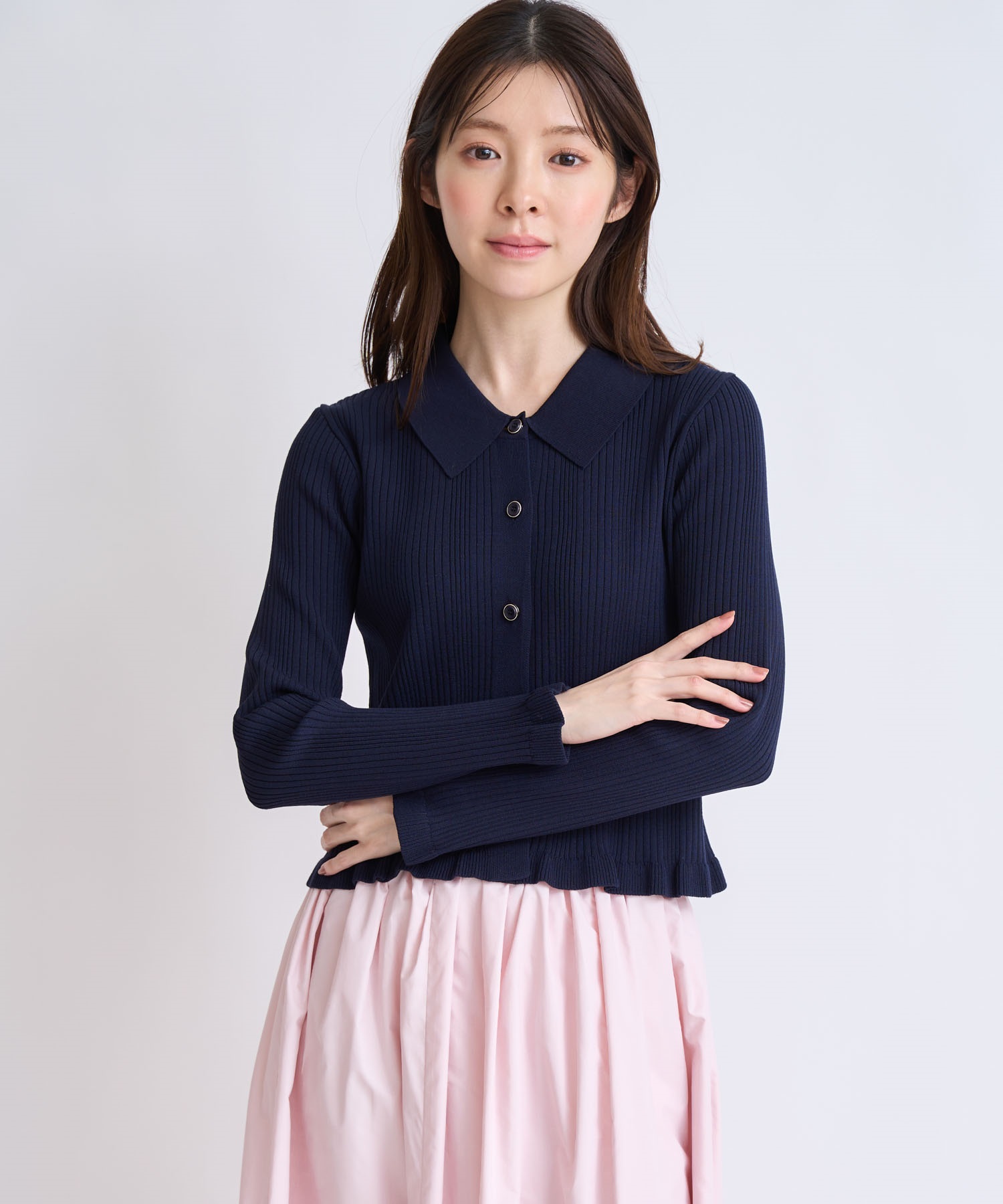 襟付きニットセットアップ(70ネイビー-フリー)