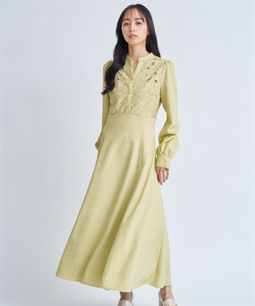 カットワーク刺繍ワンピース(51イエロー-Ｓ)