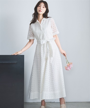 【予約】【追加生産/SSサイズあり】コットンレースシャツワンピース(01オフホワイト-ＳＳ-【予約】5月中旬ごろのお届け)