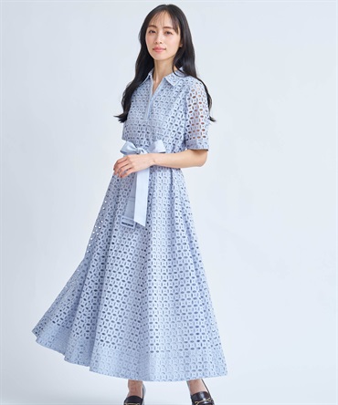 【予約】【追加生産/SSサイズあり】コットンレースシャツワンピース(72サックス-ＳＳ-【予約】5月中旬ごろのお届け)