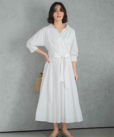 【SSサイズあり】カシュクールウエストリボンワンピース(01オフホワイト-ＳＳ-【販路限定サイズ】)