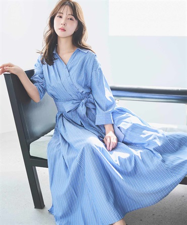 【SSサイズあり】カシュクールウエストリボンワンピース(71ブルー-ＳＳ-【販路限定サイズ】)