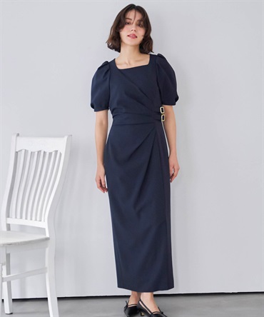 ダブルバックルドレープワンピース(70ネイビー-Ｓ)