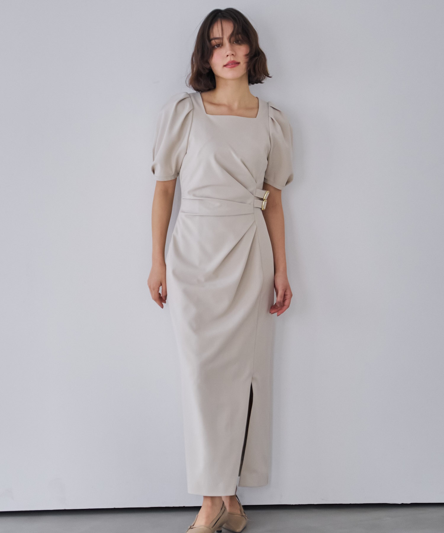 ダブルバックルドレープワンピース