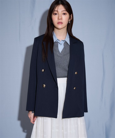 【予約】ダブルブレストジャケット(70ネイビー-Ｓ-1月中旬ごろのお届け)