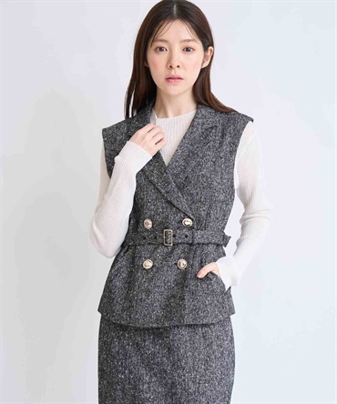 ベルト付きツイードジレ(00ブラック-フリー)