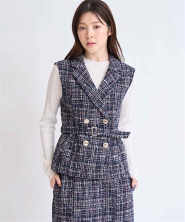 ベルト付きツイードジレ(70ネイビー-フリー)