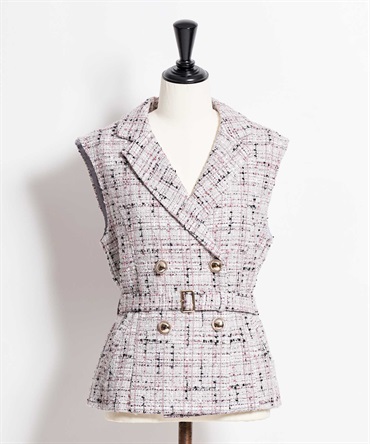 ベルト付きツイードジレ(82ベージュ-フリー)