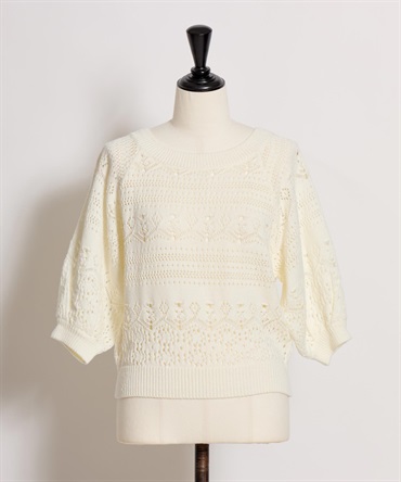 【予約】柄編みニットプルオーバー(01オフホワイト-フリー-4月下旬ごろのお届け)