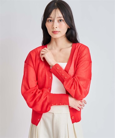 シアーニットカーディガン(30レッド-フリー)