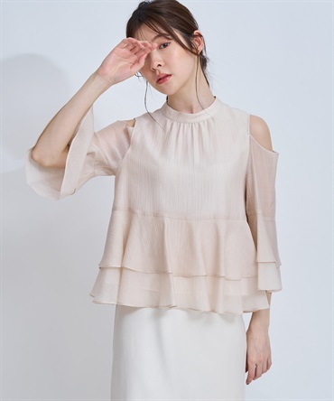 【予約】ショルダーカットフリルブラウス(82ベージュ-フリー-4月下旬ごろのお届け)