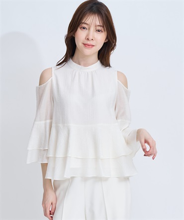 【予約】ショルダーカットフリルブラウス