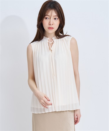 【予約】ノースリプリーツブラウス(01オフホワイト-フリー-4月下旬ごろのお届け)